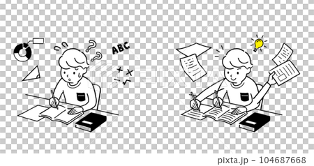 ベクターイラスト素材：勉強する10代、男子、学生 104687668