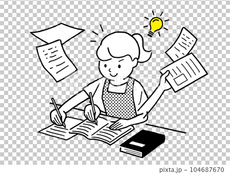 矢量插畫素材：青少年、女孩、努力學習的學生 104687670