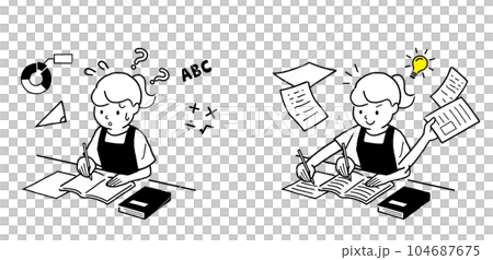ベクターイラスト素材：勉強する10代、女子、学生 104687675