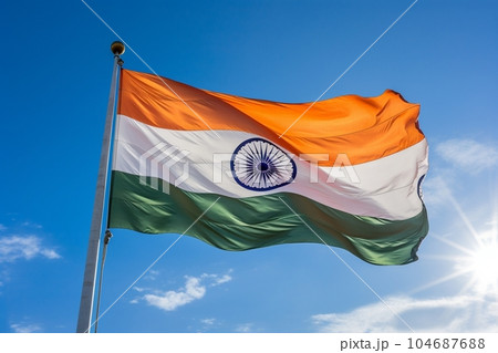 インド国旗のイメージ（青空、正面）　AI生成 104687688
