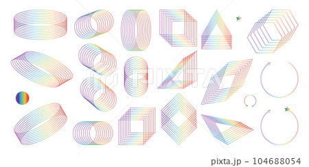 The collection of abstract shapes is a trendy mixture of modern diverse design elements and geometric shapes. A set of cyberpunk retro-futurism, vaporwave. Design elements for the web, advertising, po 104688054