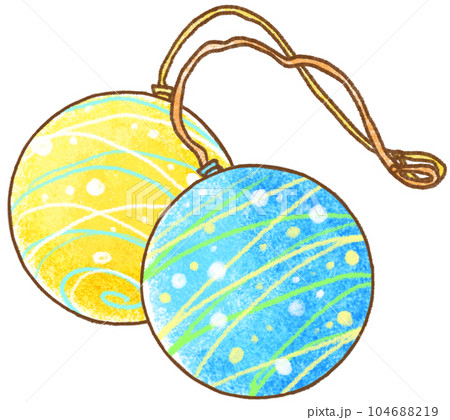 水風船_ヨーヨーすくい_水色と黄色の水風船 104688219