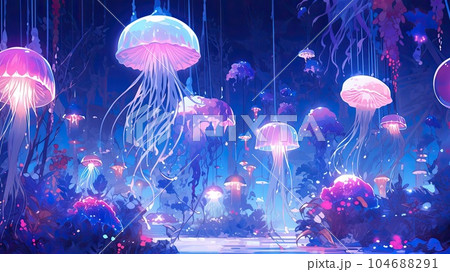  幻想的なクラゲ水族館_1 Generative AIのイラスト素材 [104688291] - PIXTA Motiv 