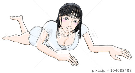 床にはだかで寝そべる女の子78 104688408