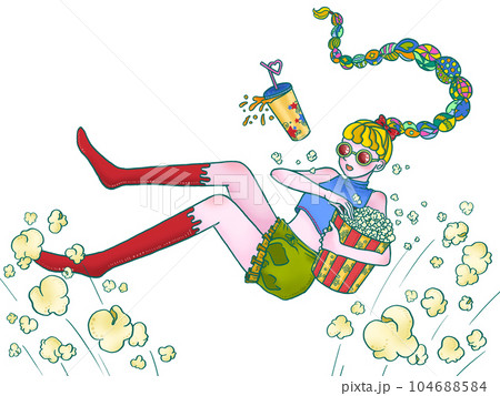 ポップコーンとはじける女の子　白背景 104688584