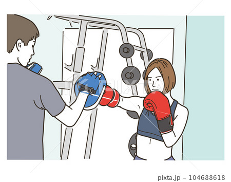 格闘技のパンチをする若い女性とトレーナー 104688618