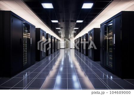 明るいサーバールームのイメージ（ブラック）　AI生成 104689000