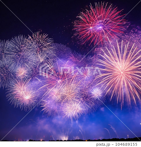 夜空に咲く花火のイラスト素材 [104689155] - PIXTA