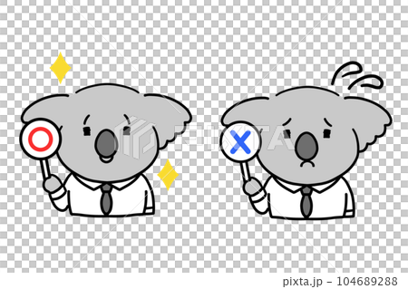 正解と不正解の札を持つ動物のキャラクター 正解と不正解の札を持つ動物のキャラクター 104689288