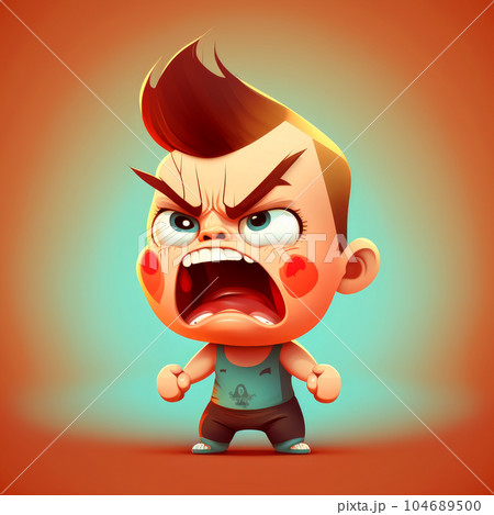 Cartoon character with an angry look on his face. Generative AI 104689500