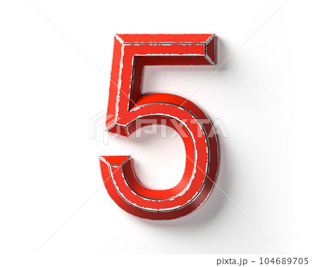 Digits made of red painted metal with scratched borders Digits made of red painted metal with scratched borders 104689705