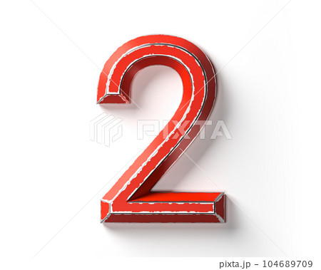 Digits made of red painted metal with scratched borders 104689709