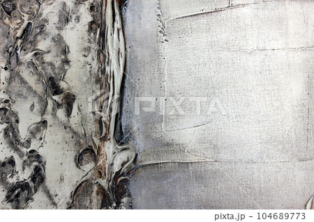 Abstract art acrylic painting on canvas. Painting fragment, unique art technique with modeling paste. Imitation of dirty surface. 104689773
