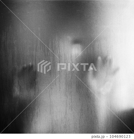 Surreal terrible human body silhouette for dewy window. Surreal terrible human body silhouette for dewy window. 104690123