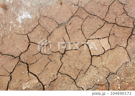 Surface of cracked ground for texture background. Soil drought cracked in the geothermal area Hverir near lake Myvatn, Iceland. Surface of cracked ground for texture background. Soil drought cracked in the geothermal area Hverir near lake Myvatn, Iceland. 104690172