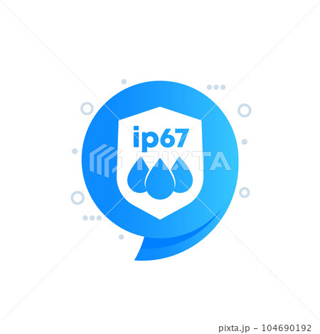 ip67 standard, waterproof icon with a shield ip67 standard, waterproof icon with a shield 104690192