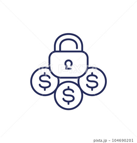 locked funds line icon on white, vector 104690201