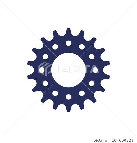 Bicycle gear or sprocket icon on white 104690223