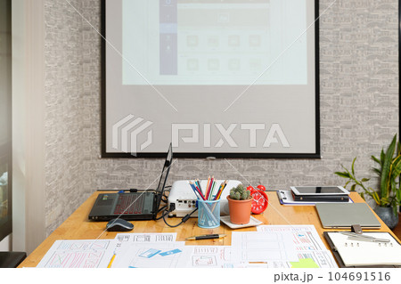 Empty urban meeting room. Interior of meeting room in modern office Empty urban meeting room. Interior of meeting room in modern office 104691516