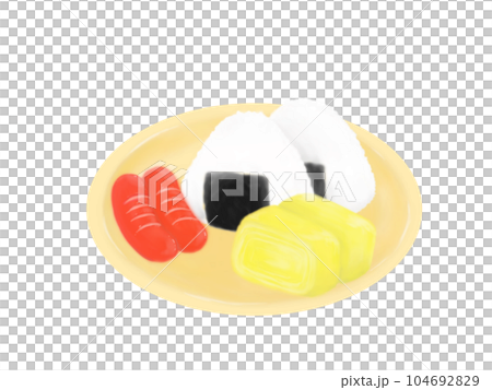 Rice ball, wiener sausage, tamagoyaki 104692829