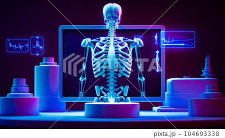 Computer screen with skeleton in front of it....のイラスト素材 [104693338] - PIXTA