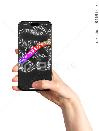 Berlin Germany July 6 2023 Threads app, new mobile application on smartphone isolated on white 104693418