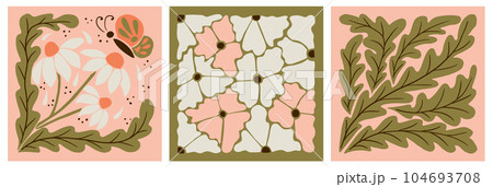 Set of abstract retro floral square posters 104693708