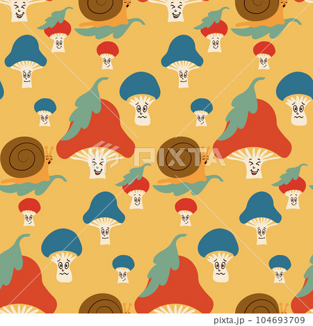Kids cartoon seamless pattern with fungus 104693709