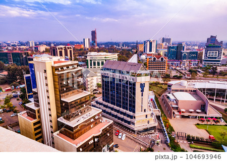 Skyline Skyscrapers Cityscapes of Nairobi City County Kenya's Capital cityscap with sky and skyscrapers in the evening Skyline Skyscrapers Cityscapes of Nairobi City County Kenya's Capital East Africa 104693946