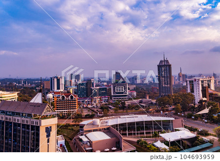 Skyline Skyscrapers Cityscapes of Nairobi City County Kenya's Capital cityscap with sky and skyscrapers in the evening Skyline Skyscrapers Cityscapes of Nairobi City County Kenya's Capital East Africa 104693959