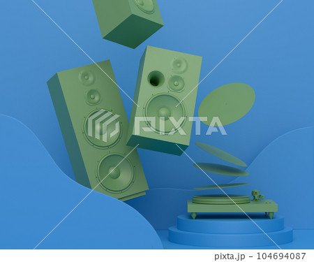 Abstract scene or podium with Hi-fi speakers and DJ turntable on monochrome 104694087