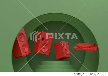 Abstract scene or podium with Hi-fi speakers and DJ turntable on monochrome 104694088