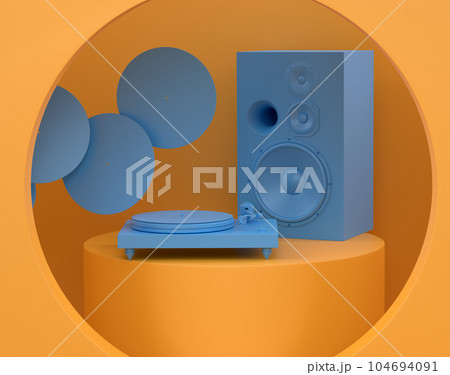 Abstract scene or podium with Hi-fi speakers and DJ turntable on monochrome Abstract scene or podium with Hi-fi speakers and DJ turntable on monochrome 104694091