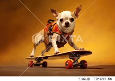 Dog riding very fast with speed a skateboard as skater. Generative AI 104694160