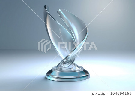 Glass trophy element floating in all white background. Generative AI Glass trophy element floating in all white background. Generative AI 104694169