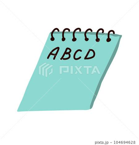 Notebook with letters isolated on white background. Art design clean spiral notepad blank mockup template. 104694628