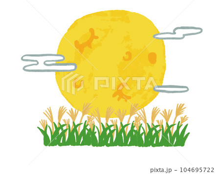 手書き水彩風　大きな月のイラスト テキストスペース 104695722