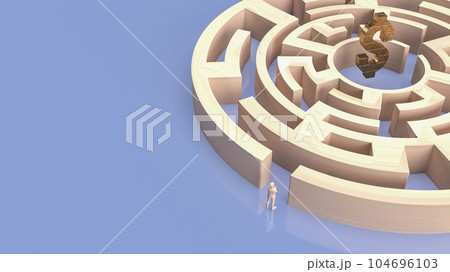 The man and maze to gold dollar symbol 3d rendering 104696103