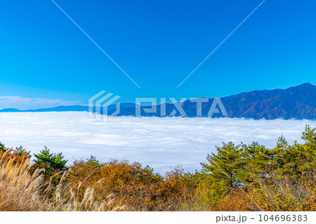 【雲海素材】秋の陣馬形山から眺める伊那谷の雲海【長野県】 104696383