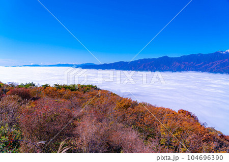 【雲海素材】秋の陣馬形山から眺める伊那谷の雲海【長野県】 【雲海素材】秋の陣馬形山から眺める伊那谷の雲海【長野県】 104696390