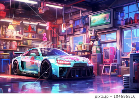 車のガレージ,Generative AI AI画像 104696816