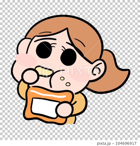 Girl unconsciously eating sweets Girl unconsciously eating sweets 104696917