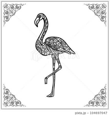 flamingo bird zentangle arts. isolated on whiteのイラスト素材 