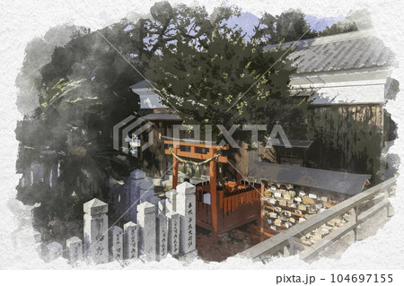 水彩画風　室津　賀茂神社　賀茂の愛の榊　兵庫県たつの市御津町 104697155