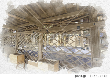 水彩画風 室津 賀茂神社 貴布祢社と若宮社 兵庫県たつの市御津町 水彩画風 室津 賀茂神社 貴布祢社と若宮社 兵庫県たつの市御津町 104697248