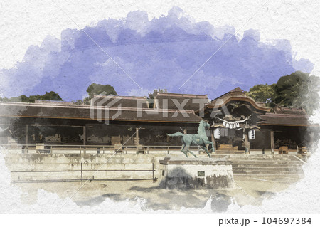 水彩画風　室津　賀茂神社　社殿　兵庫県たつの市御津町 104697384