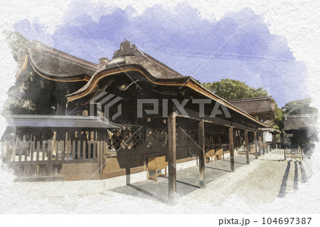 水彩画風　室津　賀茂神社　社殿　兵庫県たつの市御津町 104697387