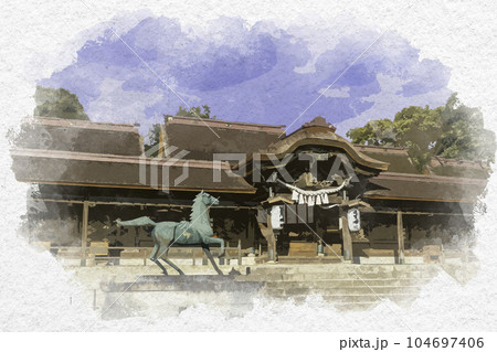 水彩画風 室津 賀茂神社 社殿 兵庫県たつの市御津町 水彩画風 室津 賀茂神社 社殿 兵庫県たつの市御津町 104697406