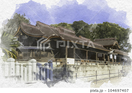 水彩画風 室津 賀茂神社 社殿 兵庫県たつの市御津町 水彩画風 室津 賀茂神社 社殿 兵庫県たつの市御津町 104697407