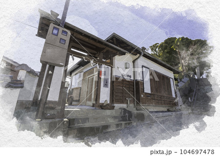 水彩画風 室津 賀茂神社 社務所 兵庫県たつの市御津町 水彩画風 室津 賀茂神社 社務所 兵庫県たつの市御津町 104697478